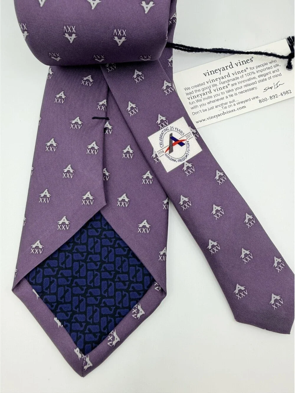 Vineyard Vines Mens Silk Tie NWT Purple‎ Custom XXV 25th Anniversary Logo